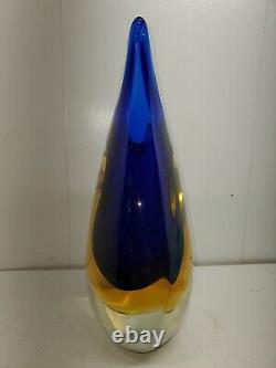 Vintage Murano Sommerso Glass Vase Cobalt Blue & Yellow Topaz Mandolin