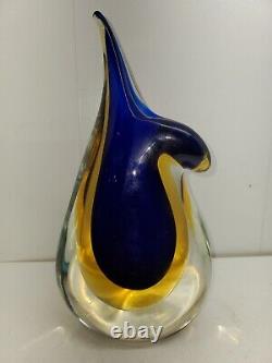 Vintage Murano Sommerso Glass Vase Cobalt Blue & Yellow Topaz Mandolin