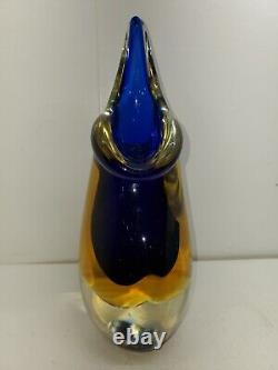 Vintage Murano Sommerso Glass Vase Cobalt Blue & Yellow Topaz Mandolin