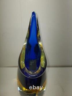 Vintage Murano Sommerso Glass Vase Cobalt Blue & Yellow Topaz Mandolin