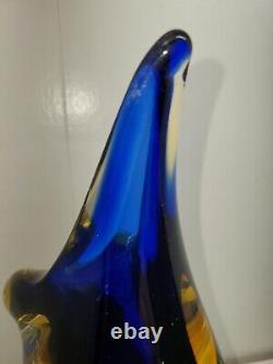 Vintage Murano Sommerso Glass Vase Cobalt Blue & Yellow Topaz Mandolin