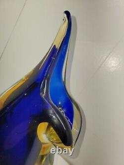 Vintage Murano Sommerso Glass Vase Cobalt Blue & Yellow Topaz Mandolin