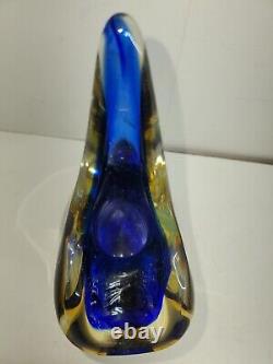 Vintage Murano Sommerso Glass Vase Cobalt Blue & Yellow Topaz Mandolin