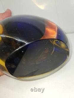 Vintage Murano Sommerso Glass Vase Cobalt Blue & Yellow Topaz Mandolin