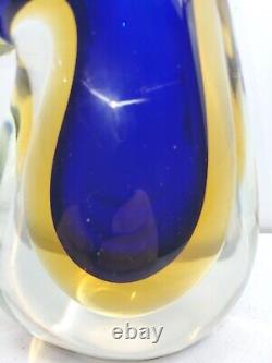 Vintage Murano Sommerso Glass Vase Cobalt Blue & Yellow Topaz Mandolin