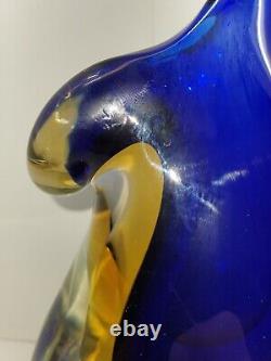 Vintage Murano Sommerso Glass Vase Cobalt Blue & Yellow Topaz Mandolin