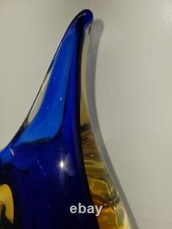 Vintage Murano Sommerso Glass Vase Cobalt Blue & Yellow Topaz Mandolin