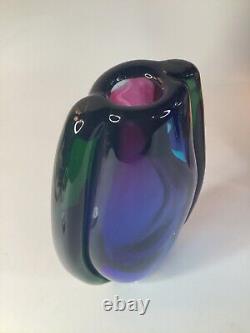 Vintage Murano Sommerso Glass Vase blue, purple, green 9-1/2