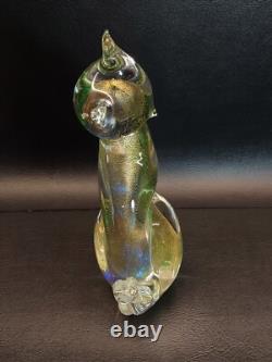 Vintage Murano Sommerso Italian Art Glass 9 Cat Figurine Gold Dust Flecks Italy