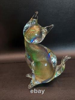 Vintage Murano Sommerso Italian Art Glass 9 Cat Figurine Gold Dust Flecks Italy
