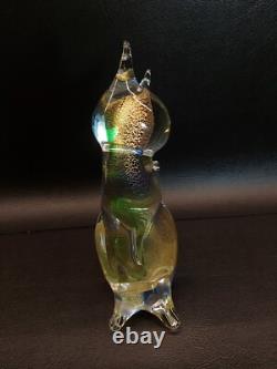 Vintage Murano Sommerso Italian Art Glass 9 Cat Figurine Gold Dust Flecks Italy