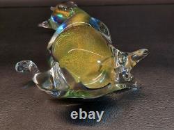 Vintage Murano Sommerso Italian Art Glass 9 Cat Figurine Gold Dust Flecks Italy