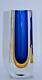 Vintage Murano Sommerso MCM Incised Art Glass Vase Blue/Amber