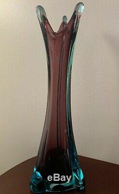 Vintage Murano Sommerso Purple & Blue Glass Vase Mid Century 14 1/2Tall
