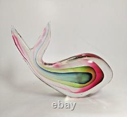 Vintage Murano Sommerso Red Green Blue Cased Art Glass Whale Fish Sculpture