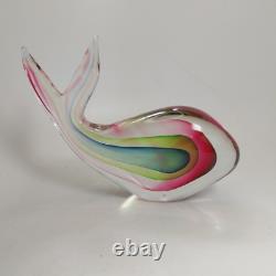 Vintage Murano Sommerso Red Green Blue Cased Art Glass Whale Fish Sculpture