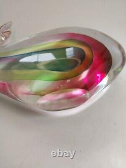 Vintage Murano Sommerso Red Green Blue Cased Art Glass Whale Fish Sculpture