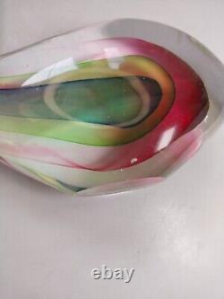 Vintage Murano Sommerso Red Green Blue Cased Art Glass Whale Fish Sculpture