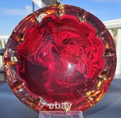 Vintage Murano Sommerso Ruby Red with Gold and Clear Casing 6.5 Excellent Cond
