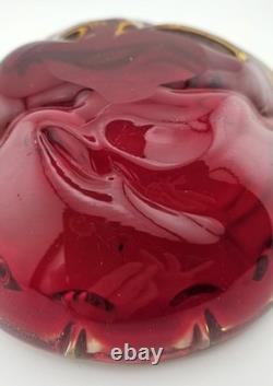 Vintage Murano Sommerso Ruby Red with Gold and Clear Casing 6.5 Excellent Cond