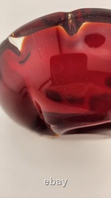Vintage Murano Sommerso Ruby Red with Gold and Clear Casing 6.5 Excellent Cond