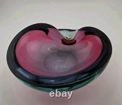 Vintage Murano Sommerso Submerged Art Glass Ashtray Dish 7 Cigar Dish Purple