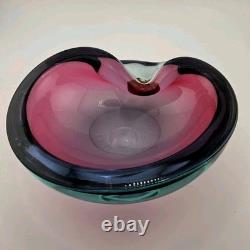 Vintage Murano Sommerso Submerged Art Glass Ashtray Dish 7 Cigar Dish Purple