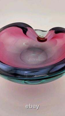 Vintage Murano Sommerso Submerged Art Glass Ashtray Dish 7 Cigar Dish Purple