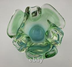 Vintage Murano Sommerso Submerged Blue/Green Stunning Art Glass Ash Dish 6.5