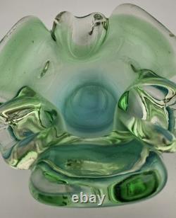 Vintage Murano Sommerso Submerged Blue/Green Stunning Art Glass Ash Dish 6.5