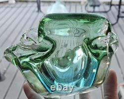 Vintage Murano Sommerso Submerged Blue/Green Stunning Art Glass Ash Dish 6.5