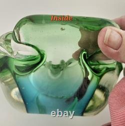 Vintage Murano Sommerso Submerged Blue/Green Stunning Art Glass Ash Dish 6.5