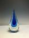 Vintage Murano Sommerso Teardrop Art Glass Sculpture Blue Controlled Bubbles 12
