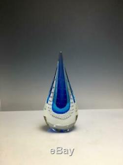 Vintage Murano Sommerso Teardrop Art Glass Sculpture Blue Controlled Bubbles 12