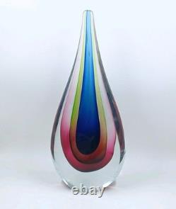 Vintage Murano Sommerso Teardrop Art Glass Sculpture Flavio Poli Style 10 7/8