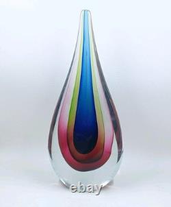 Vintage Murano Sommerso Teardrop Art Glass Sculpture Flavio Poli Style 10 7/8