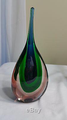 Vintage Murano Sommerso Teardrop Glass Sculpture With Label