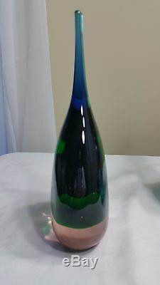 Vintage Murano Sommerso Teardrop Glass Sculpture With Label
