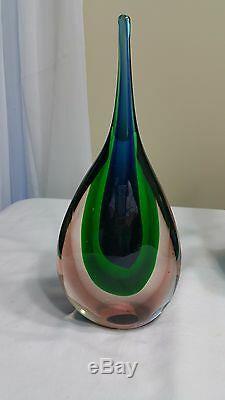 Vintage Murano Sommerso Teardrop Glass Sculpture With Label