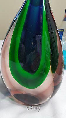 Vintage Murano Sommerso Teardrop Glass Sculpture With Label