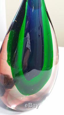 Vintage Murano Sommerso Teardrop Glass Sculpture With Label