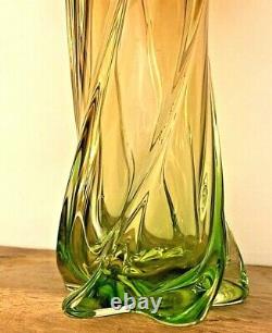 Vintage Murano Sommerso glass vase amber & green 1960's