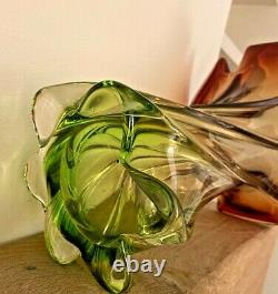 Vintage Murano Sommerso glass vase amber & green 1960's