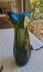 Vintage Murano Sommsero Ribbed Vase Flame Rim Blue with Amber Core 12 Italy MCM