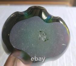 Vintage Murano Sommsero Ribbed Vase Flame Rim Blue with Amber Core 12 Italy MCM