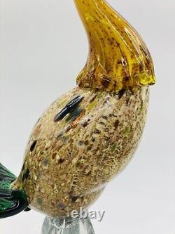 Vintage Murano Speckled Glass Bird Rooster Sculpture Made in Italy Large 14