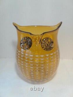 Vintage Murano Style Amber Art Glass Owl Vase
