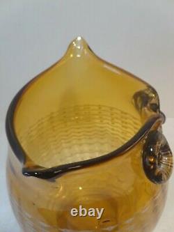 Vintage Murano Style Amber Art Glass Owl Vase