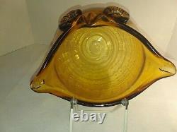 Vintage Murano Style Amber Art Glass Owl Vase