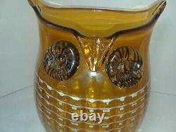 Vintage Murano Style Amber Art Glass Owl Vase